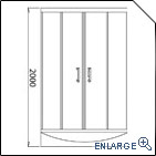 Front Diagram: Castello 900mm Centre Quadrant Shower Enclosure