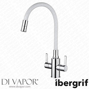 Ibergrif M22141-3 Kitchen Mixer Tap with 2 Spray Functions Dual Lever Sink Facuet 360 Degree Swivel Spout Tap with Silicone Hose White Spare Parts