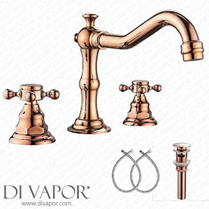 GGStudy 8-16 inch Two Handles 3 Holes Widespread Bathroom Sink Tap Antique Brass Basin Mixer Tap Tap Matching Metal Pop Up Drain with Overflow Spare Parts