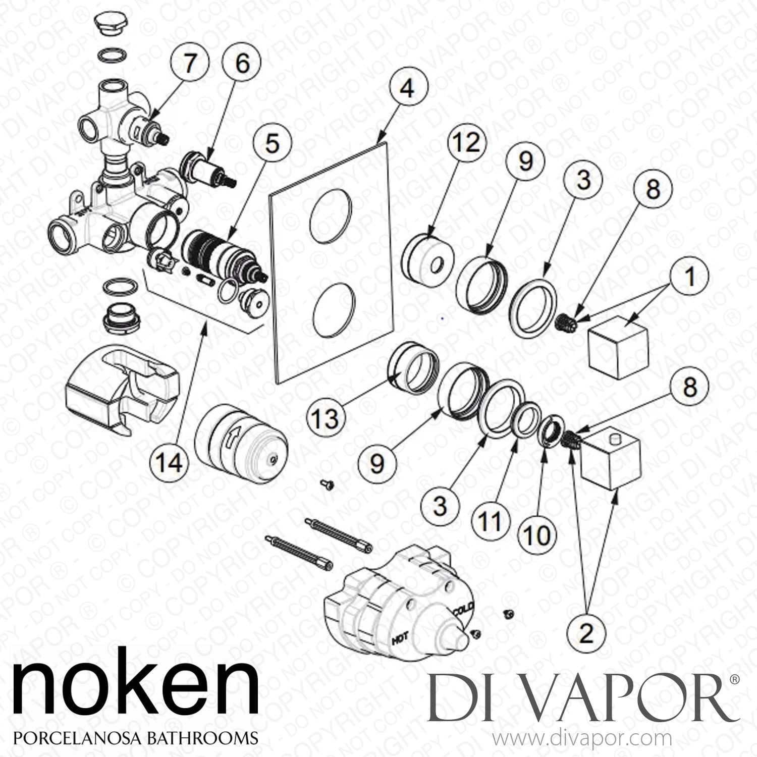 Noken Porcelanosa NK Logic Thermostatic Fit 2 Exits (100063404) Spare Parts