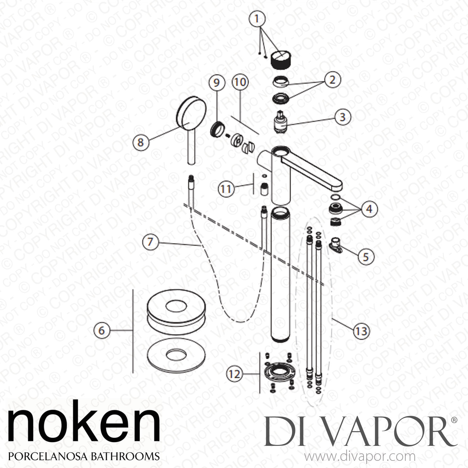 Noken 100184792 Floor Mounted Single Lever Bath Mixer Spare Parts