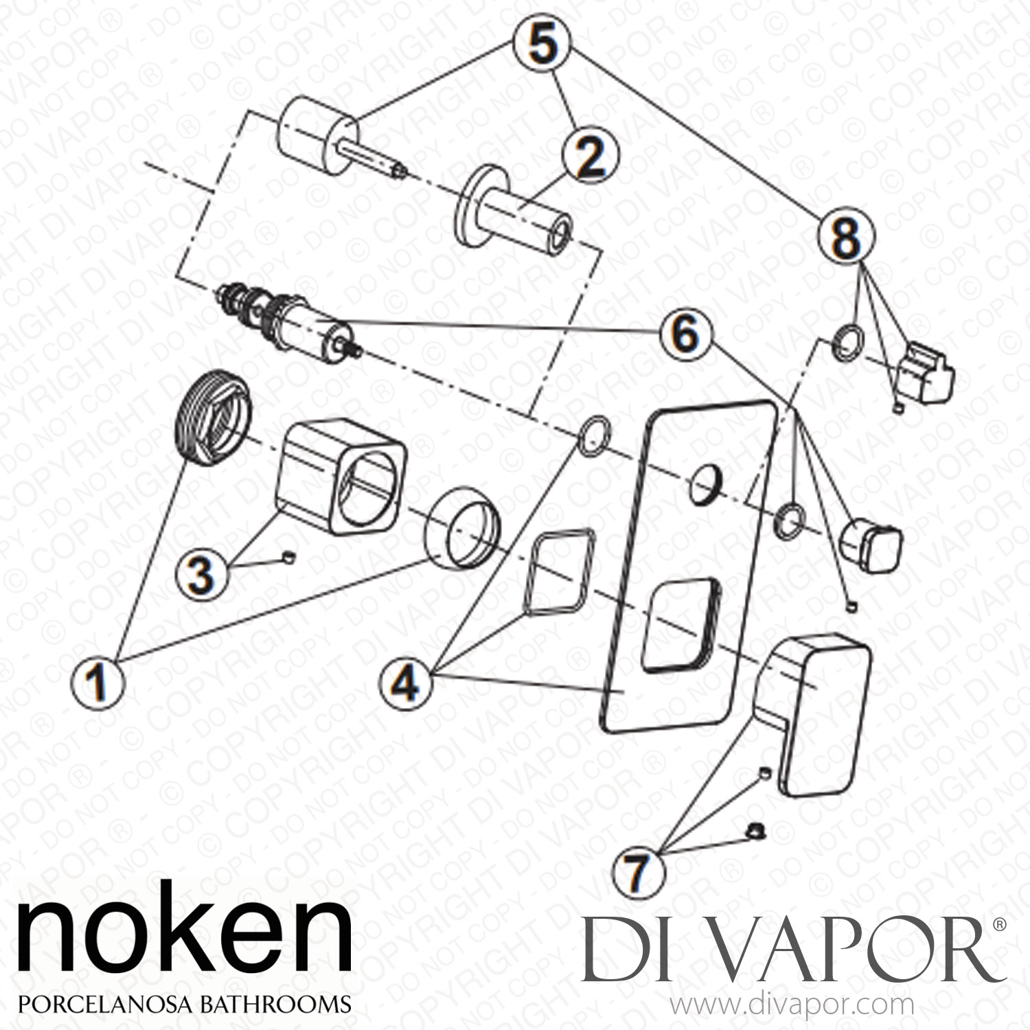 Noken 100281140 Single Lever Concealed Bath Shower Mixer Trim Kit Spare