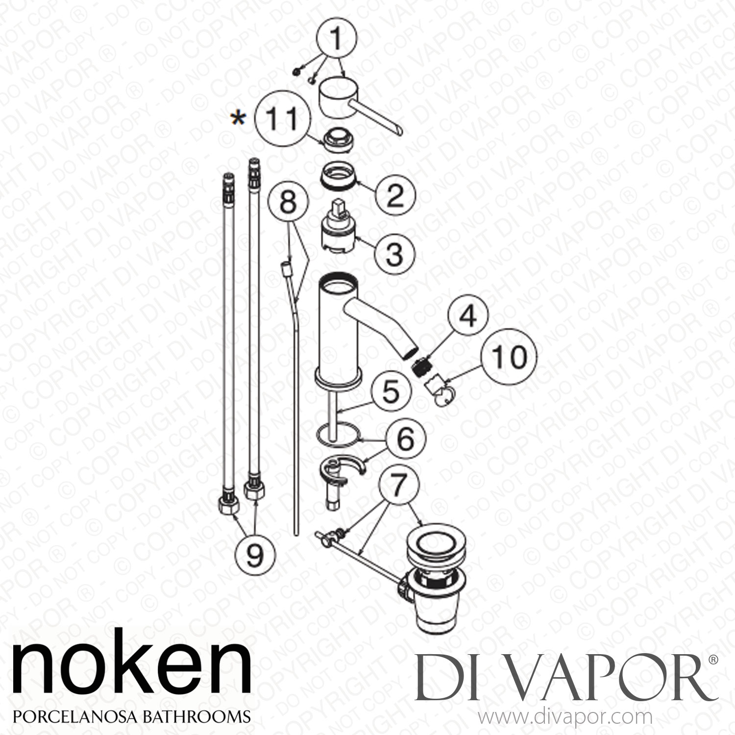 Noken 100283329 Single Lever Bidet Mixer 35mm Spare Parts (Porcelanosa NK)