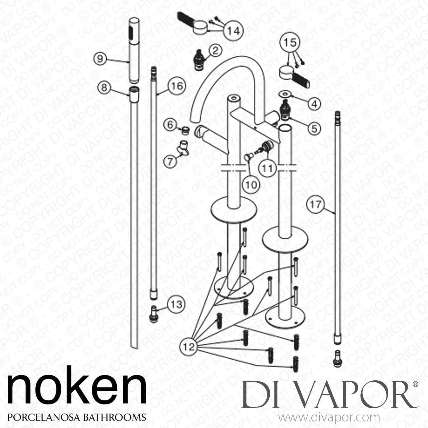 Noken 100289173 Floor Mounted Bath Shower Mixer 3/8" with 150cm Shower