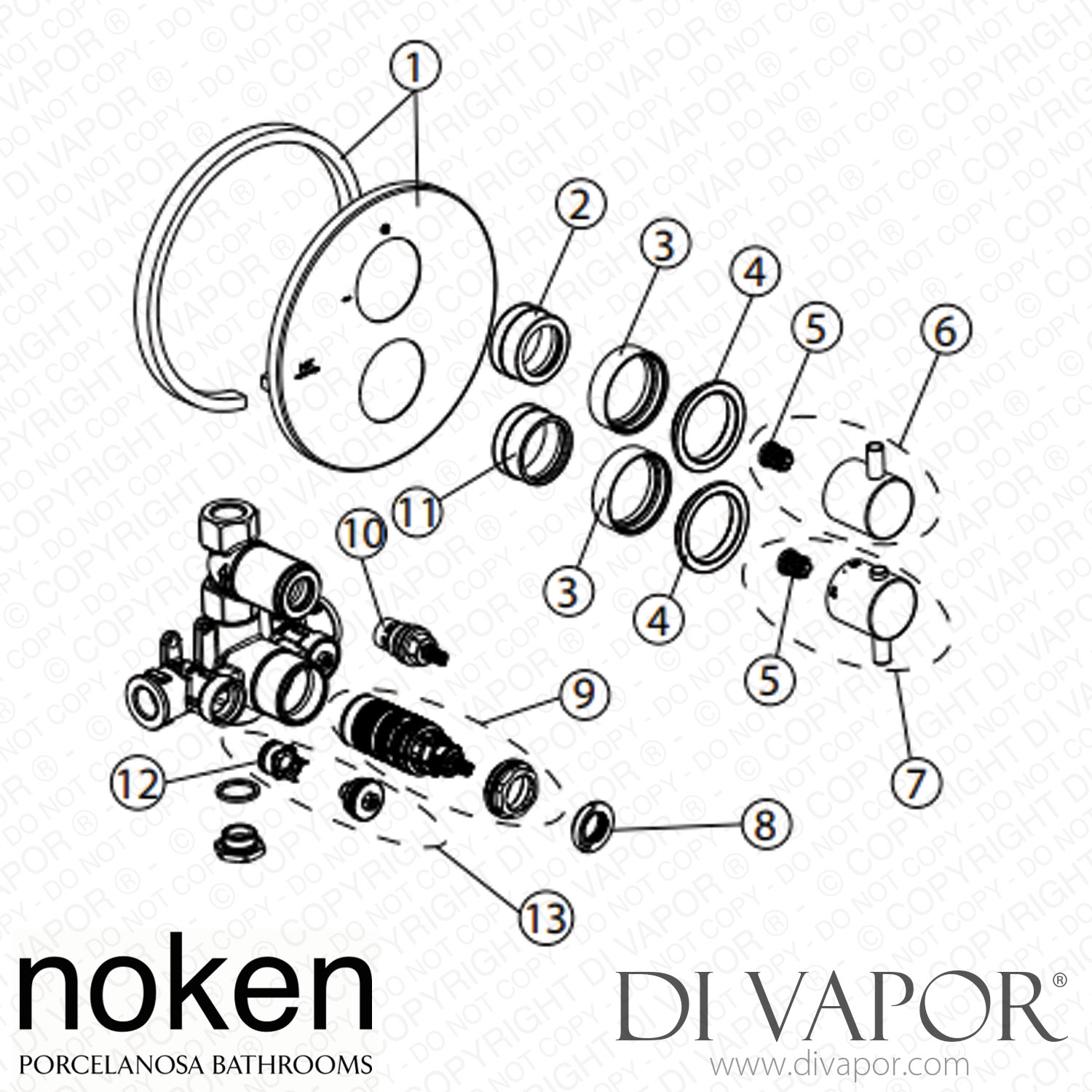 Noken Concealed Thermostatic 1 Way 1/2 Inch (100293437) Spare Parts