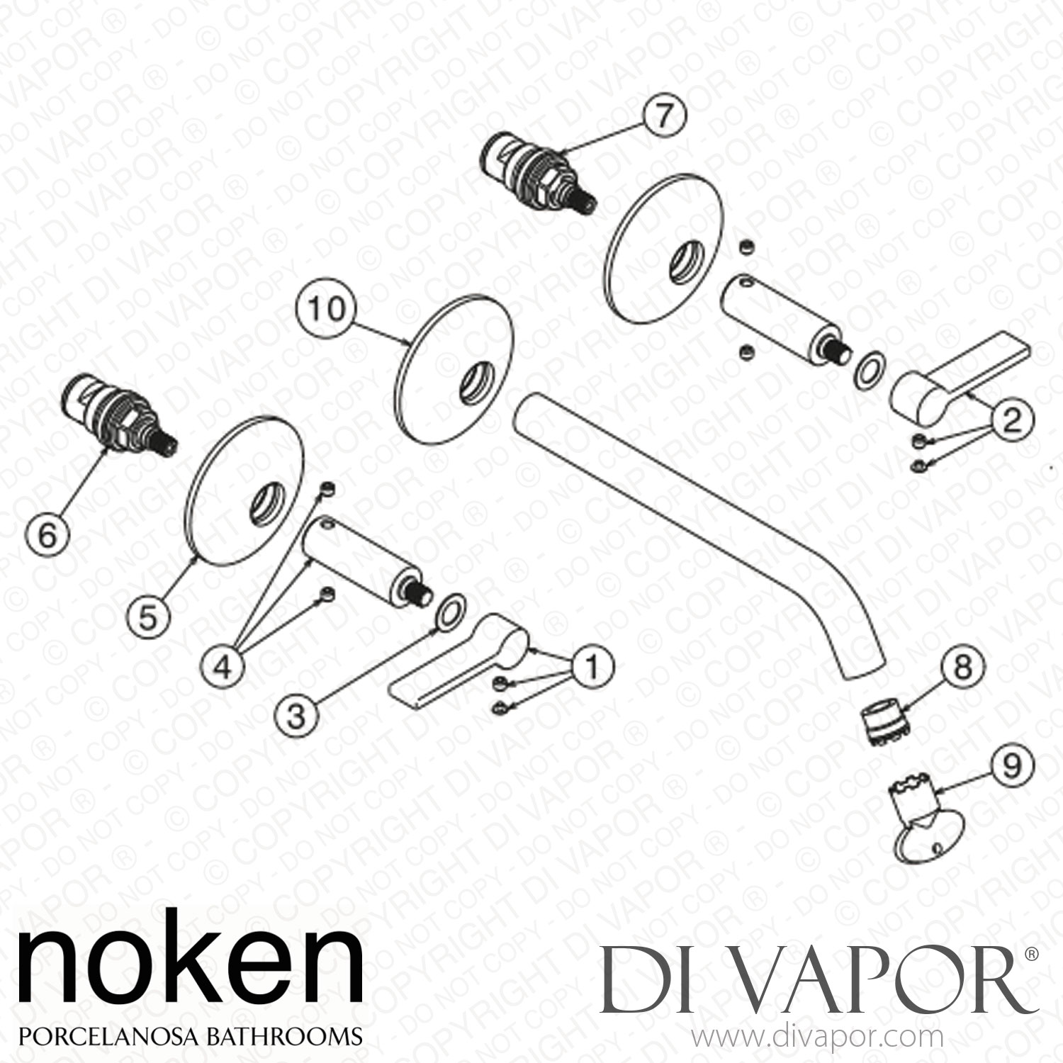 Noken 100299403 3 Hole Wall Mounted Basin Mixer Spare Parts 
