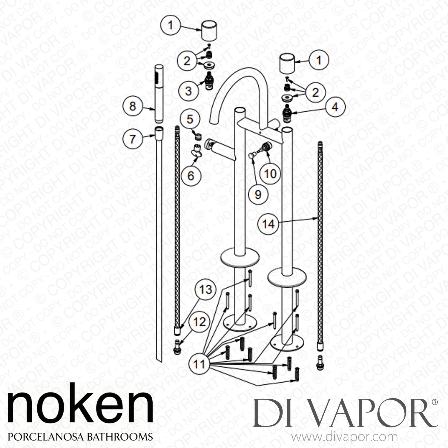 Noken 100324527 Floor Mounted Bath Shower Mixer 3/8" with 150cm Shower