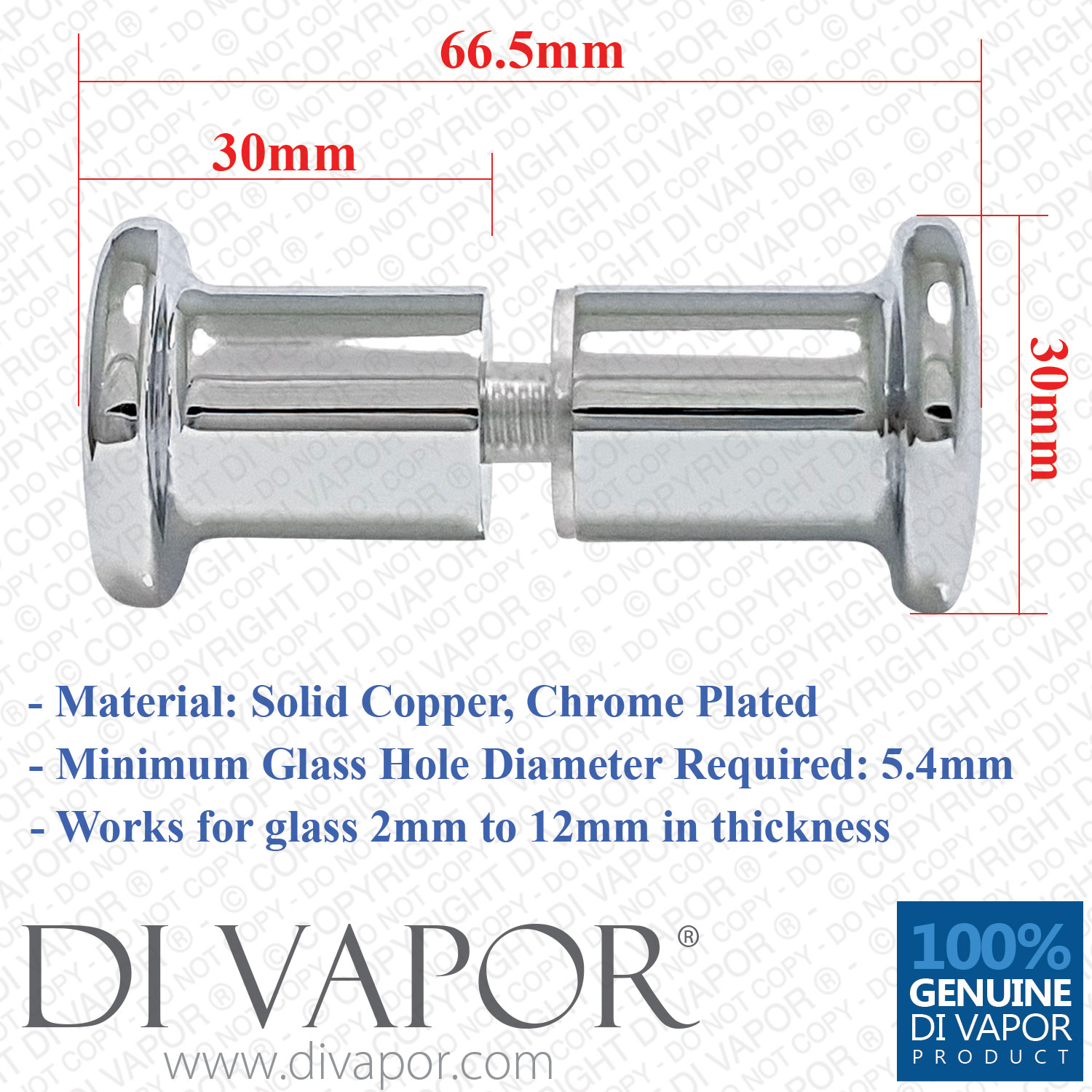 Shower Door Knobs ReplacementSolid CopperChrome Plated 30mm x 65mm