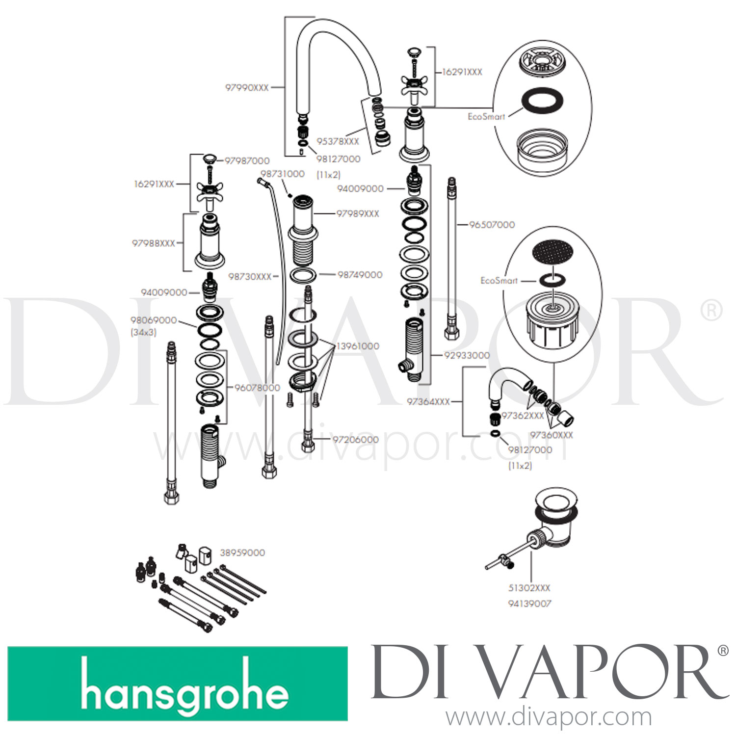 Hansgrohe 16523820 AXOR Montreux 3Hole Bidet Mixer with PopUp Waste