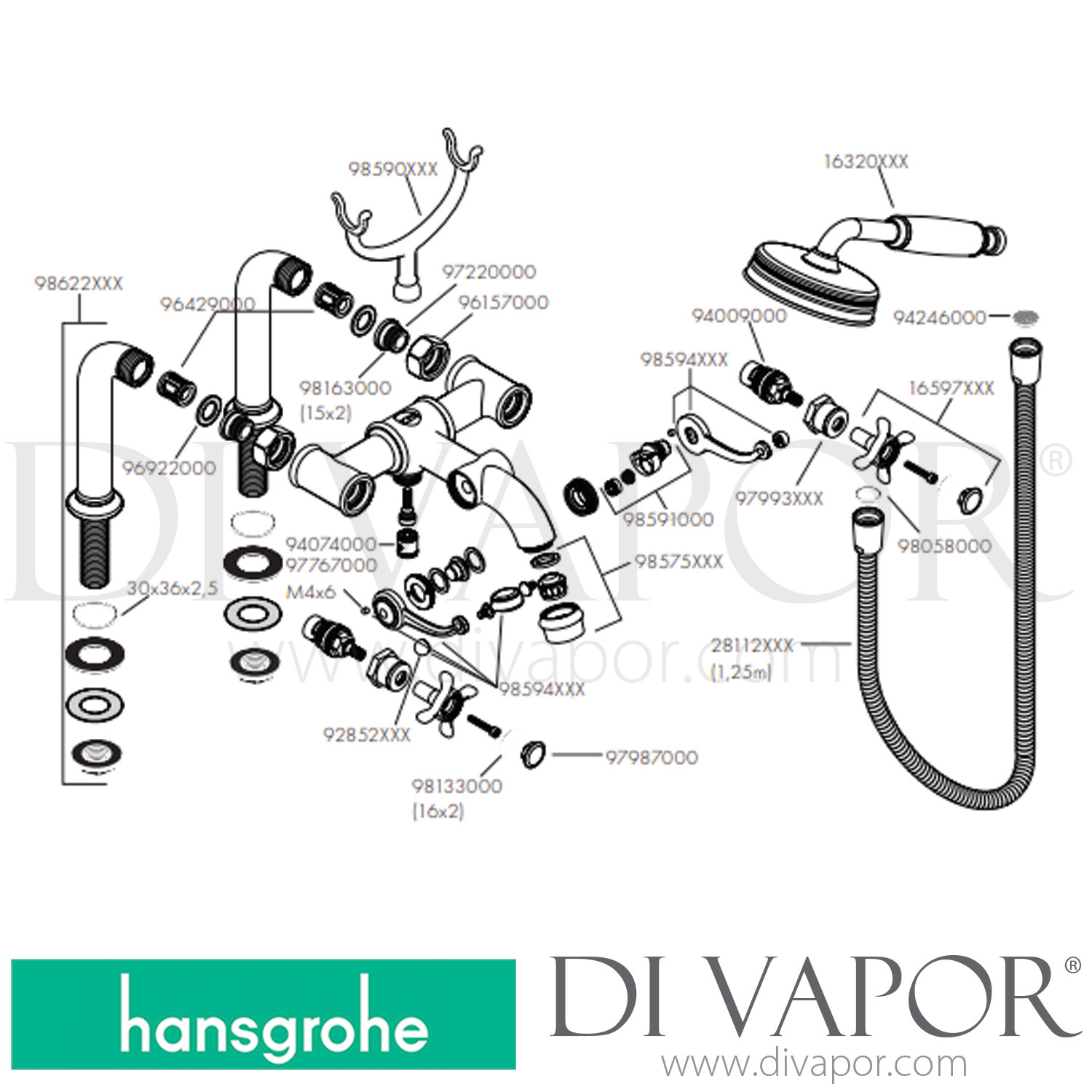 Hansgrohe 16542000 AXOR Montreux 2Handle Rim Mounted Bath Mixer 04/06