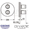Grohe Ondus Thermostat Integrated 2-Way Diverter Dimensions