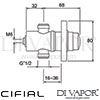 Cifial Timed Recessed Wall-Mounted Urinal Tap 1F Dimensions