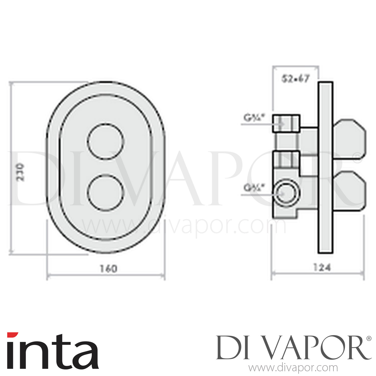 Inta 20015665CP Plus Thermostatic Concealed Shower with Flexible Slide