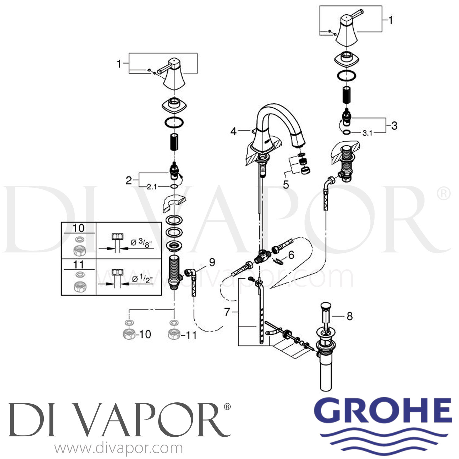 Grohe 2041900A Grandera ThreeHole Basin Mixer MSize Chrome Tap Spare