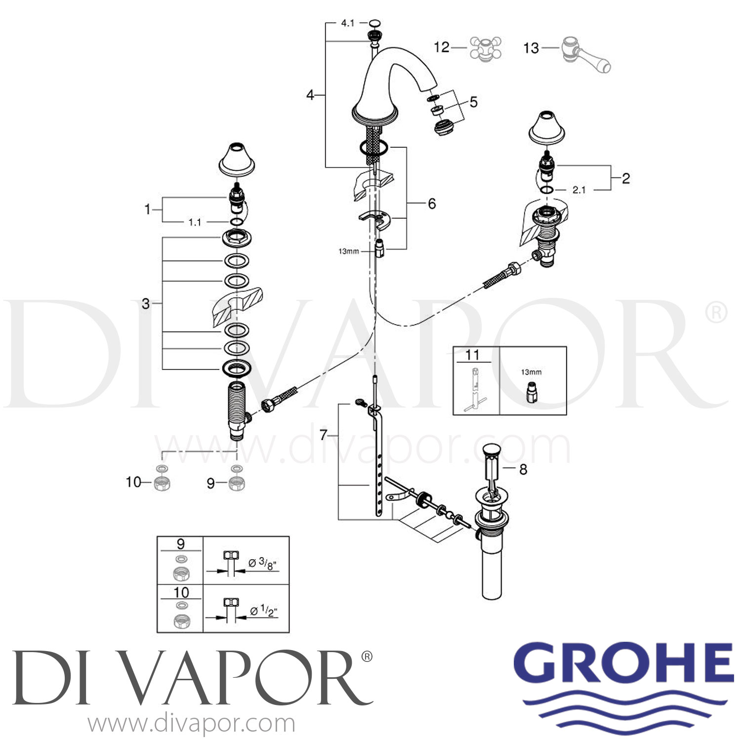 Grohe 20801ENA Geneva ThreeHole Basin Mixer Spare Parts