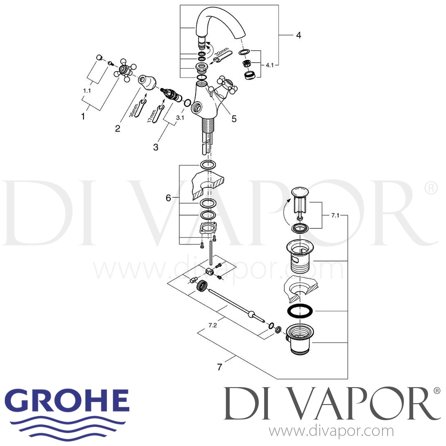 GROHE /vigoura couvercle pour poignée/bouton chromé - 6458500m