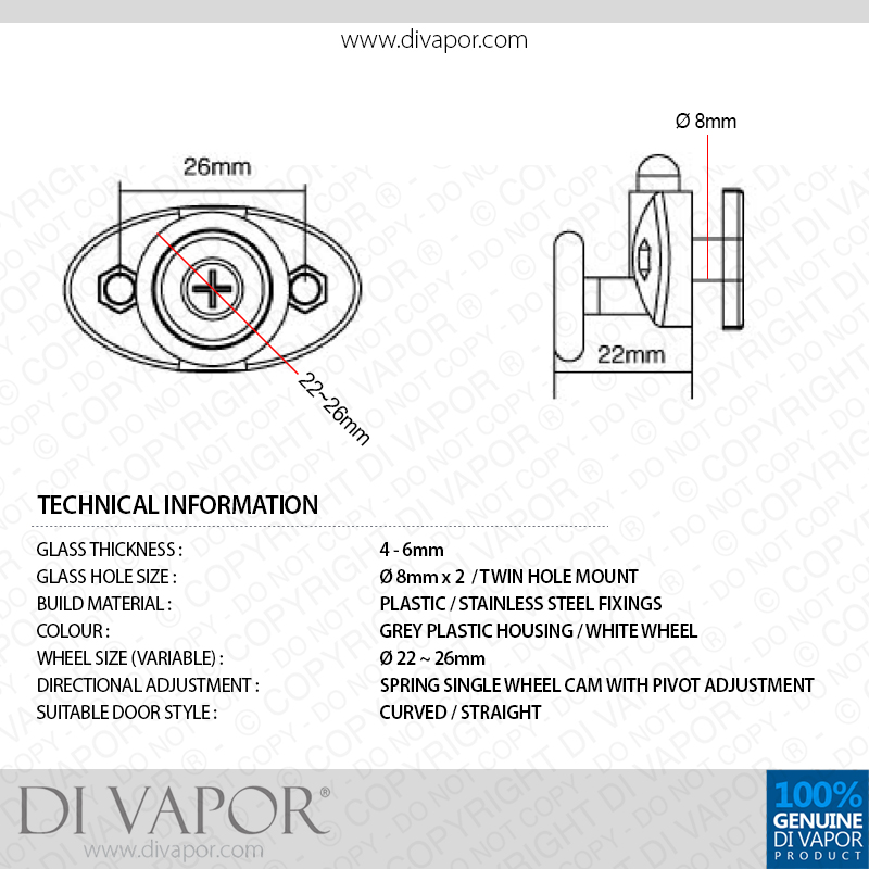 Di Vapor Plastic Oval Bottom Swivel Shower Enclosure Runner4mm to 6mm R 