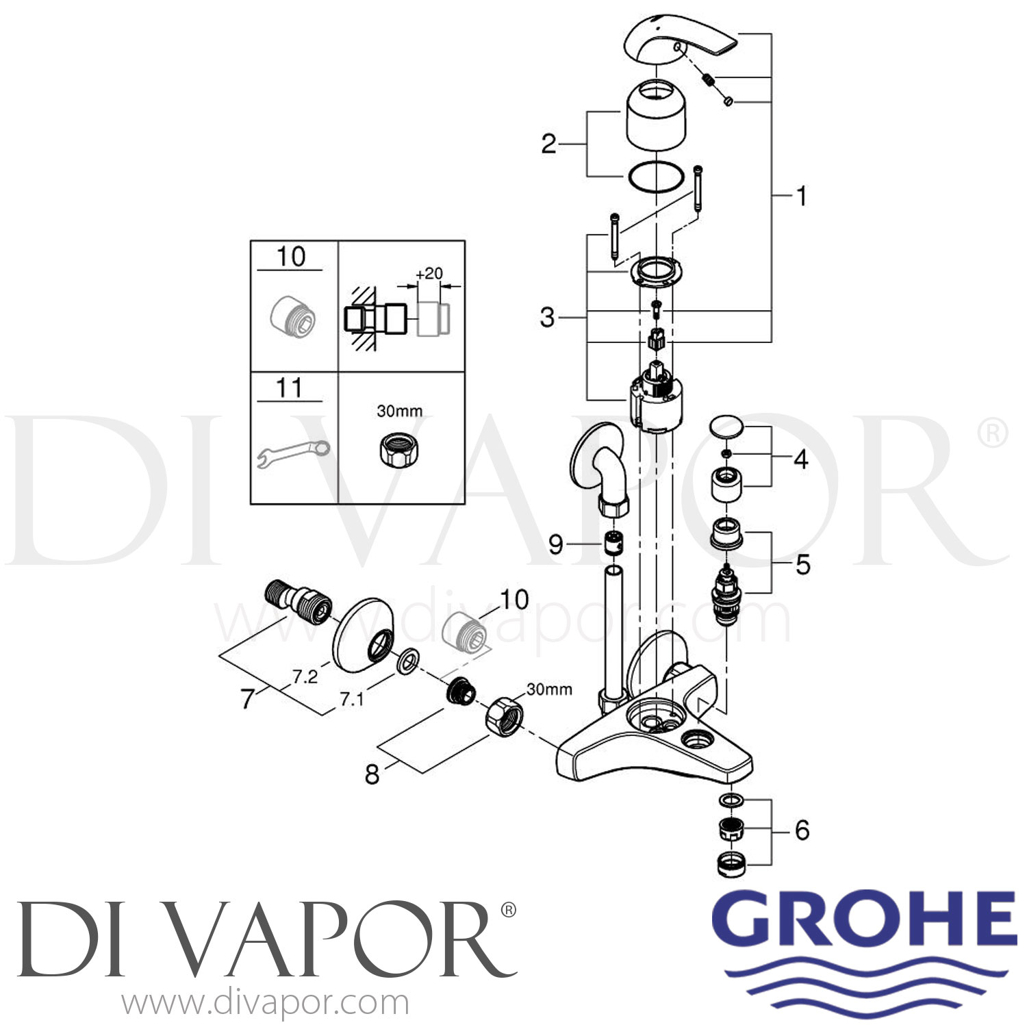 Grohe 23197000 BauCurve Single Lever Bath Mixer Spare Parts