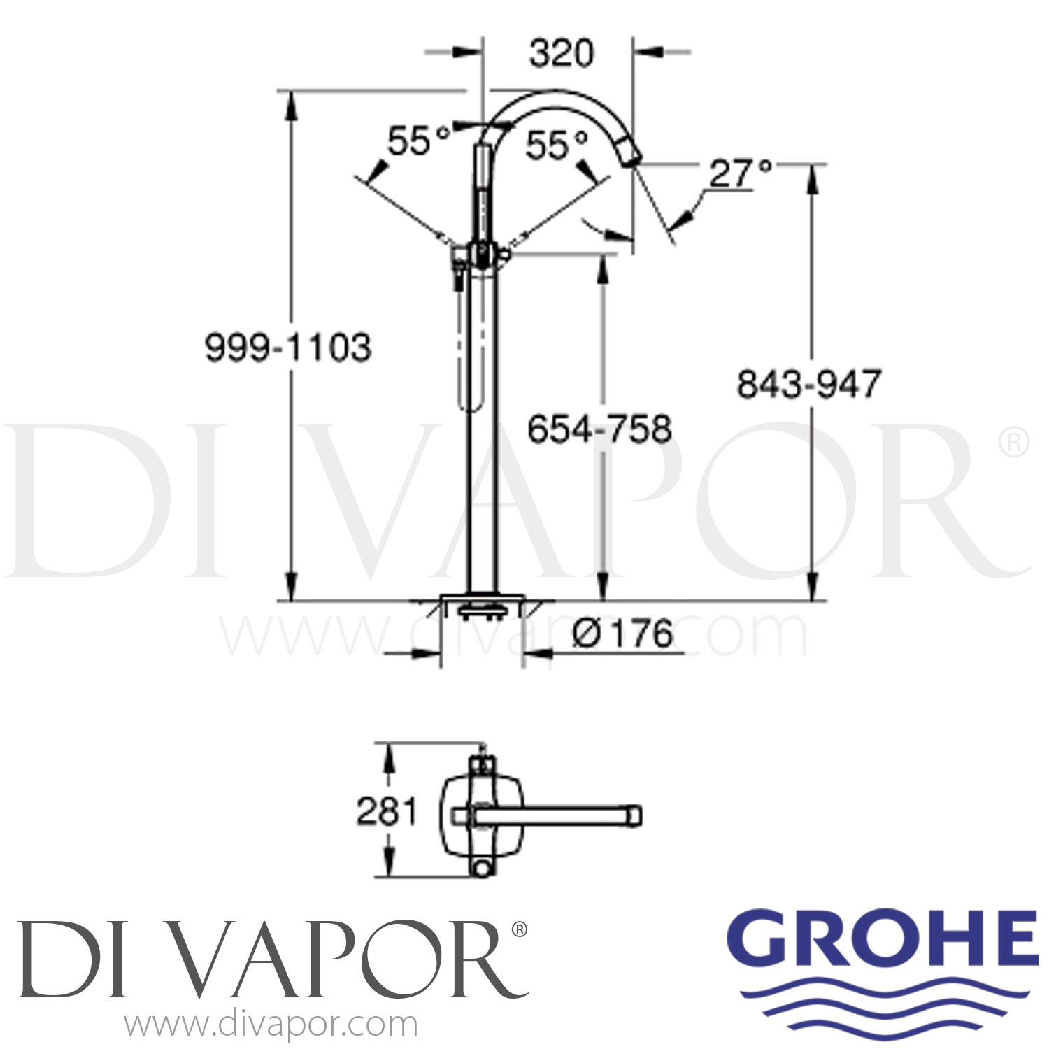 Grohe 23318GL0 Grandera SingleLever Bath Shower Mixer (1/2 Inch) Floor