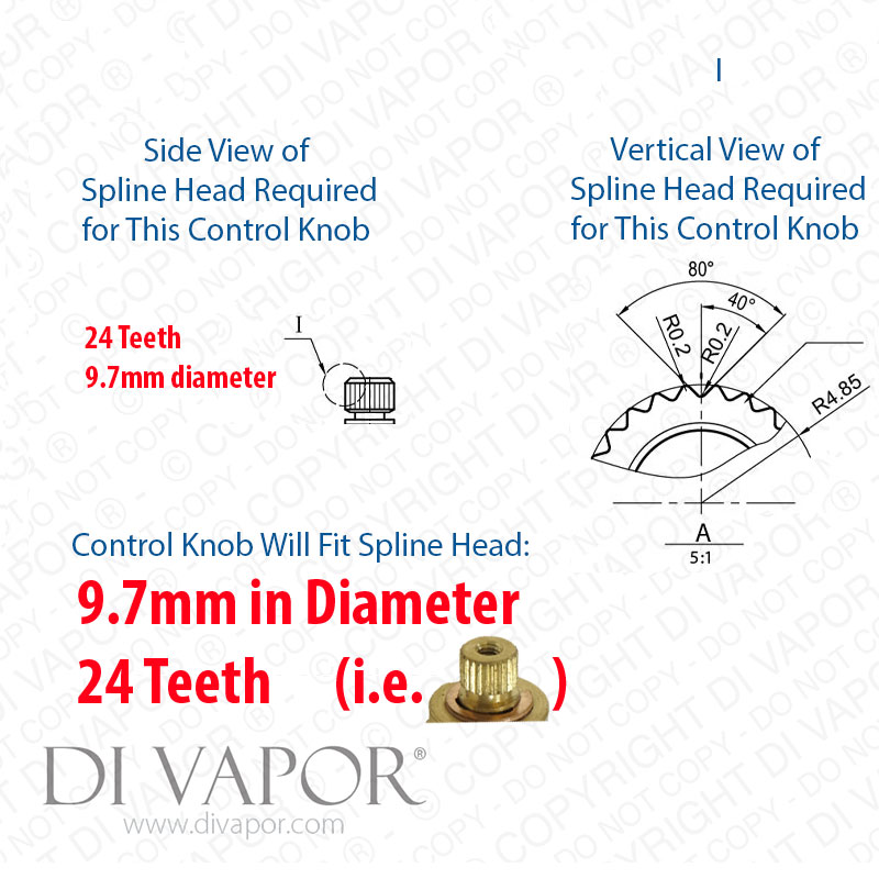 Shower Temperature Control Handle Knob for 24 Tooth / 9.5mm Thermostatic Cartridge Spindles Used in Shower Mixers and Bars