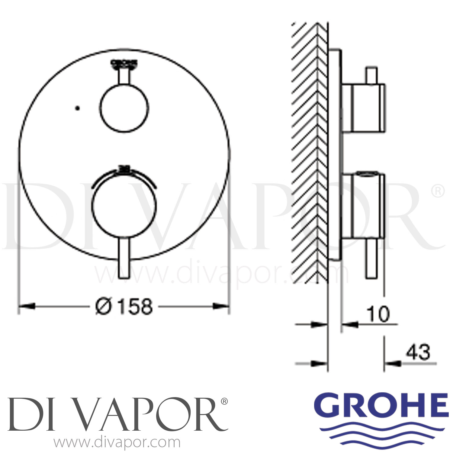 Grohe 24134003 Atrio Thermostatic Mixer 1 Outlet with Shut Off Valve Shower Spare Parts