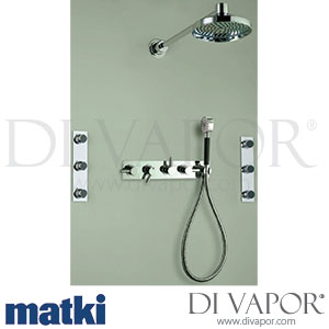 Matki 2421 Absolute Triple Outlet Thermostatic Shower Mixer, Body Jets, Easy Clean Shower Rose + Handset Kit Spare Parts