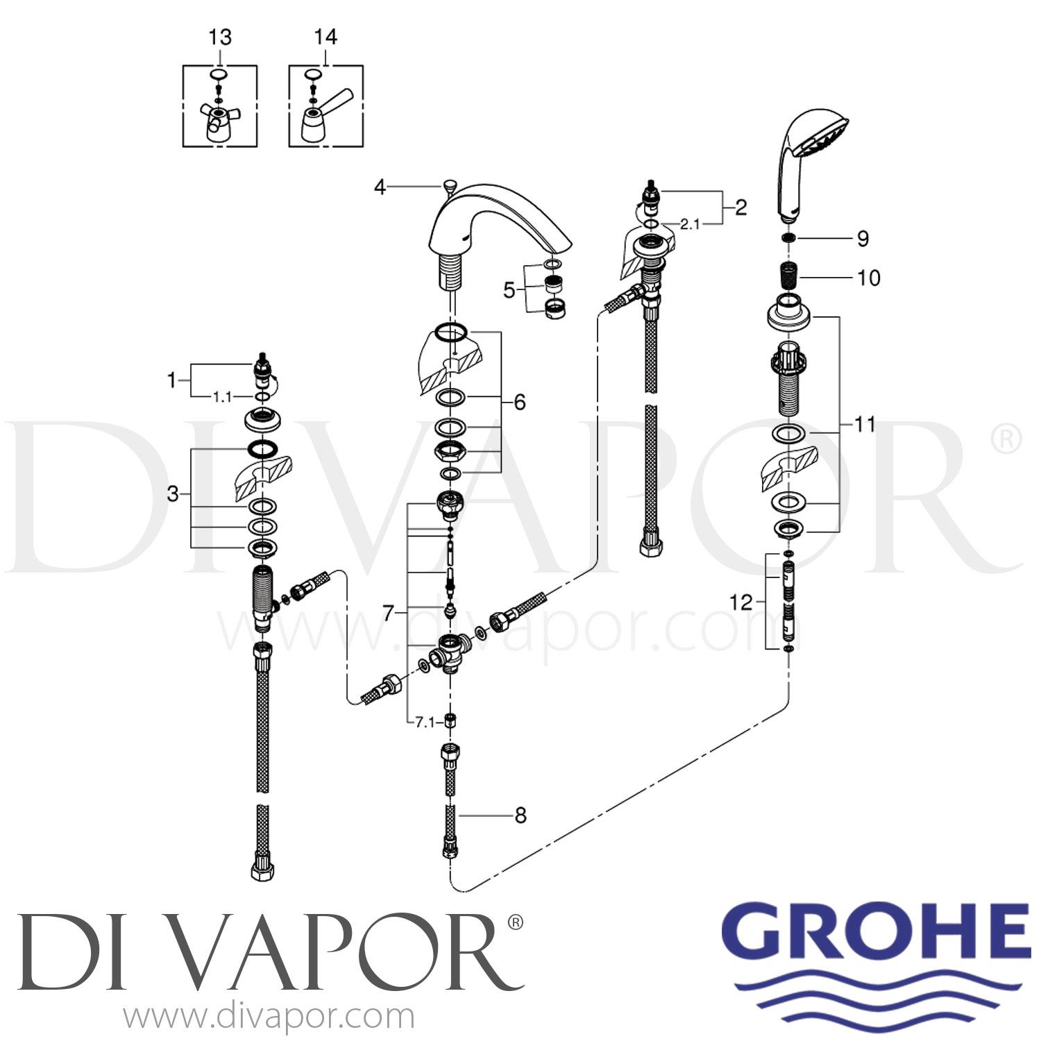 Grohe 25072000 Arden Four Hole Shower Bath Combination Spare Parts