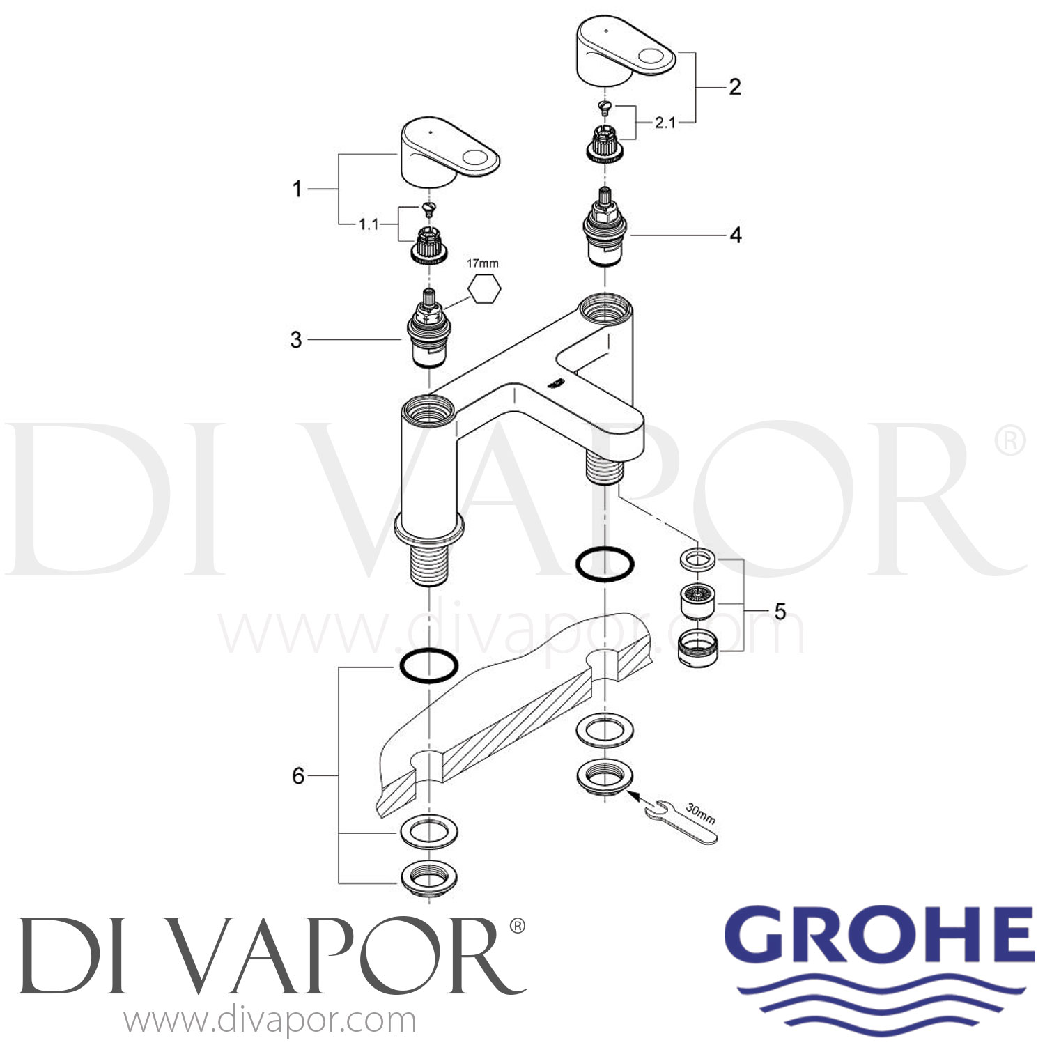 Grohe 25132002 Europlus TwoHandle Bath Filler (1/2 Inch) Tap Spare Parts