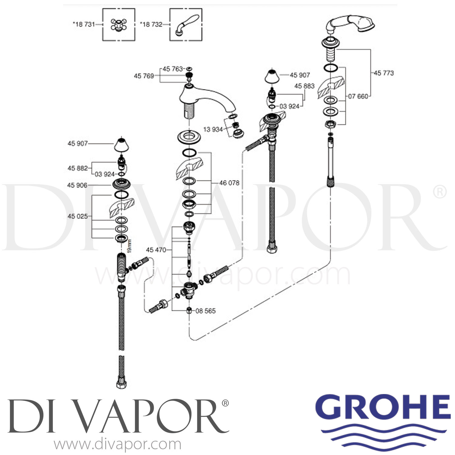 Grohe 25502001 Seabury FourHole Bath Combination (1/2 Inch) Spare Parts