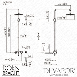 Dornbracht Tara Showerpipe without Hand Shower - Brushed Platinum 26 623 892-06 Spare Parts