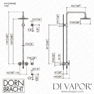 Dornbracht Tara Showerpipe without Hand Shower - Platinum 26 623 892-08 Spare Parts
