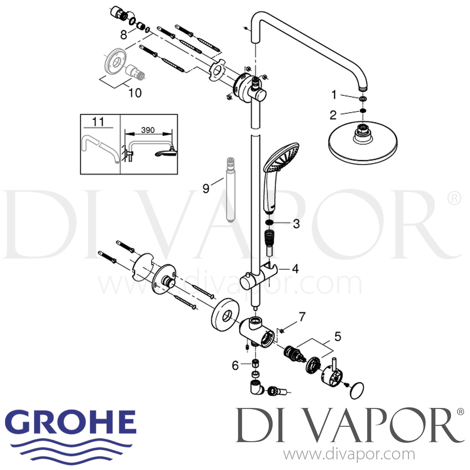 Grohe 26190000 RetroFit 180 Shower System with Diverter for Wall