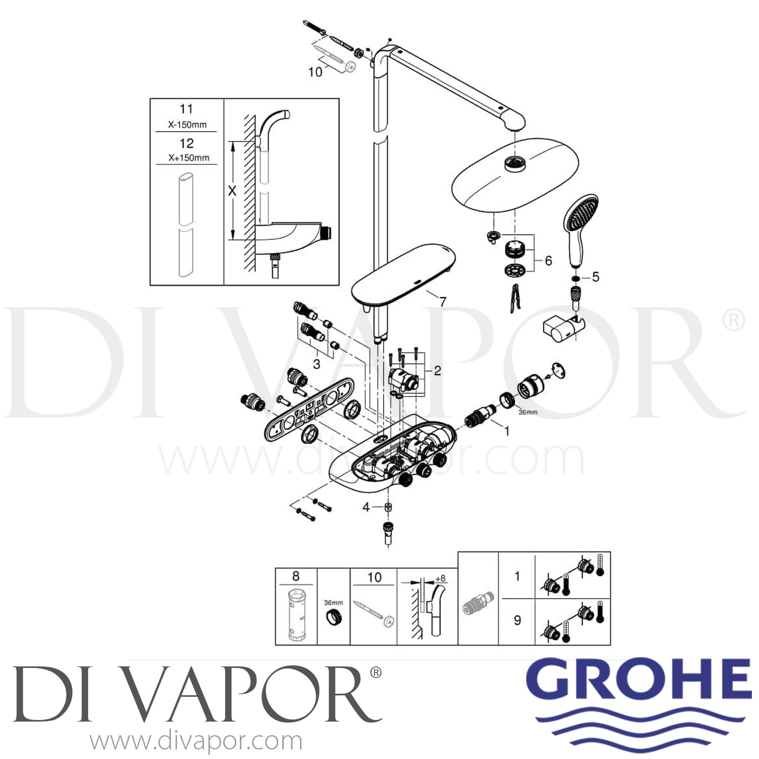 Grohe 26250LS0 Rainshower SmartControl Shower System with Thermostat