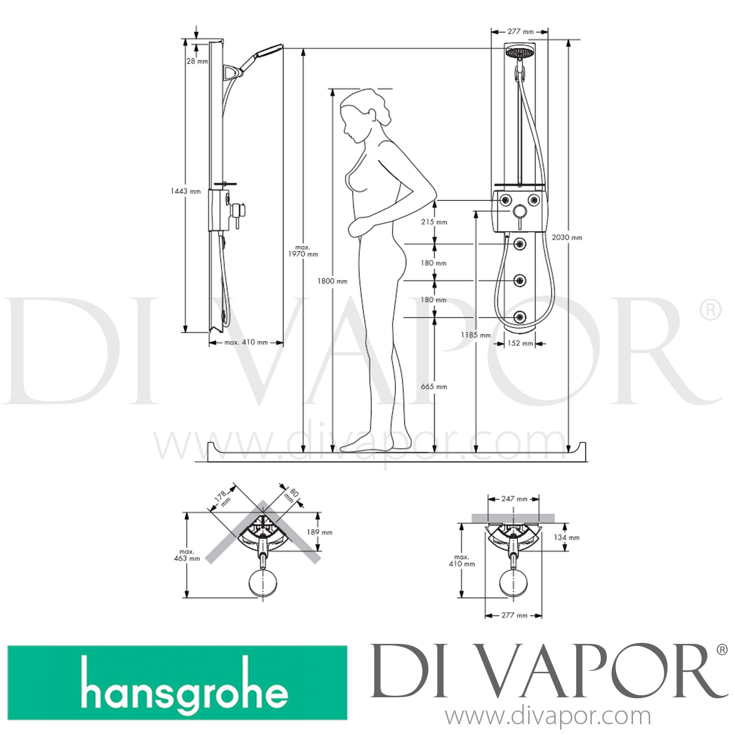 Hansgrohe 26344000 Pharo Shower Panel Comfort Plus M 20, Wall/Corner