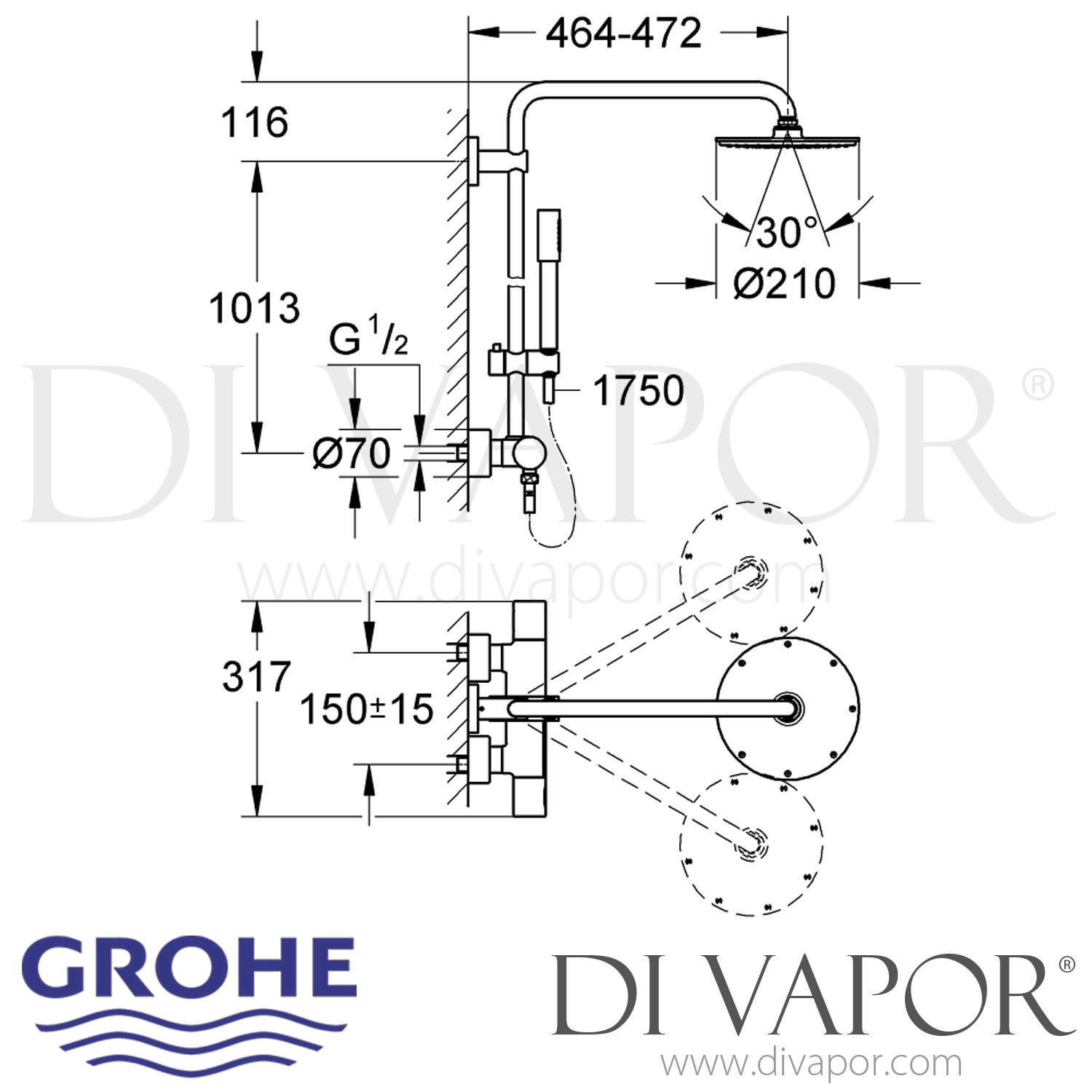 Grohe 27032001 Rainshower System 210 Shower System with Thermostat