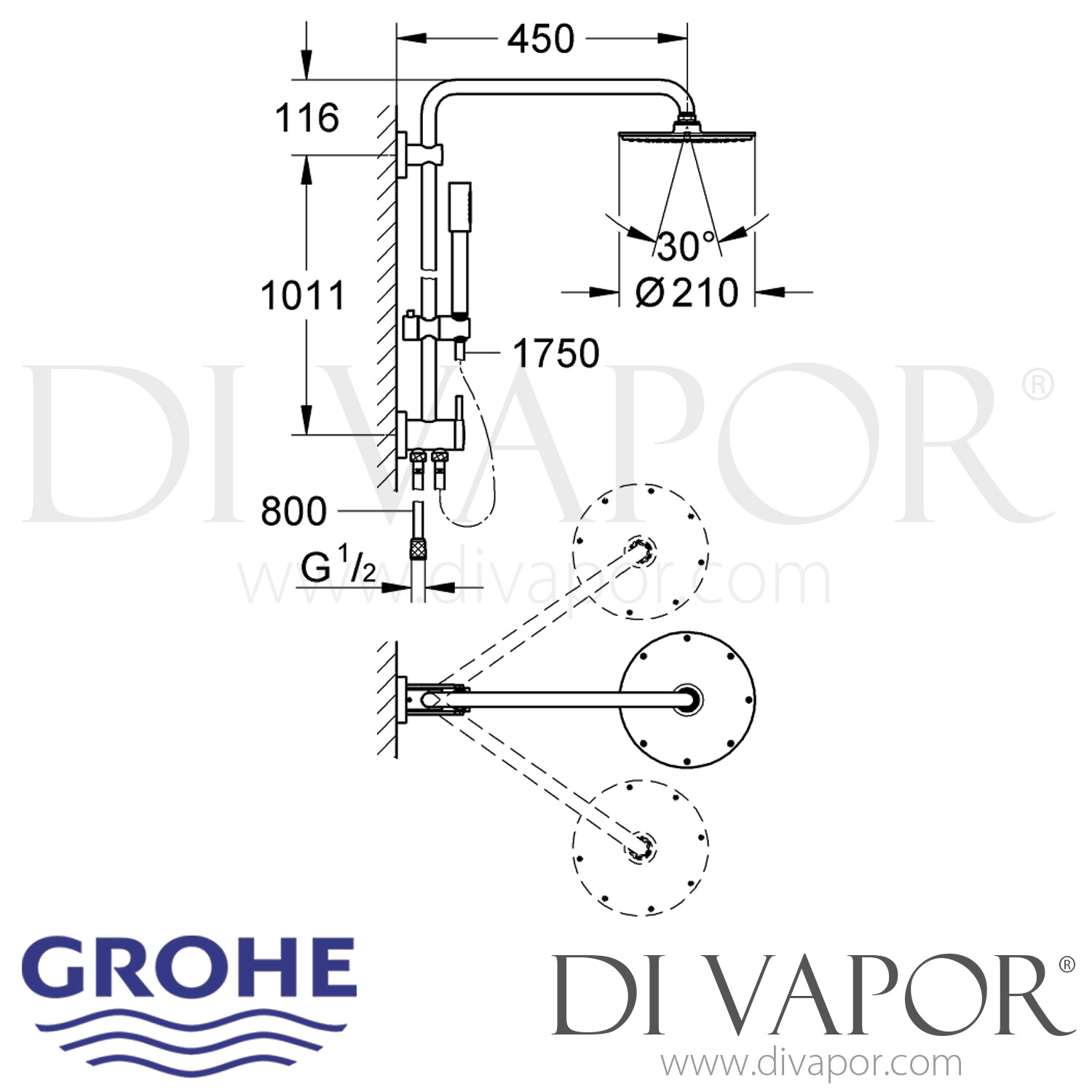 Grohe 27058000 Rainshower System 210 Shower System with Diverter Spare