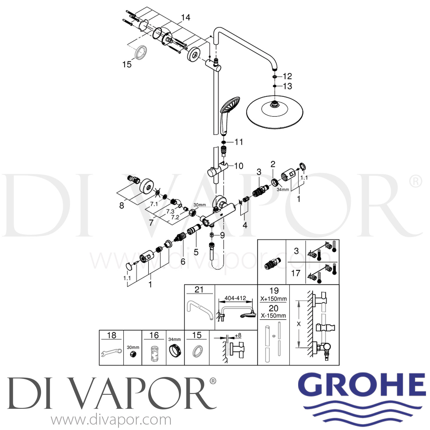 Grohe 27298002 Vitalio Joy System 260 Shower with Thermostat Spare Parts