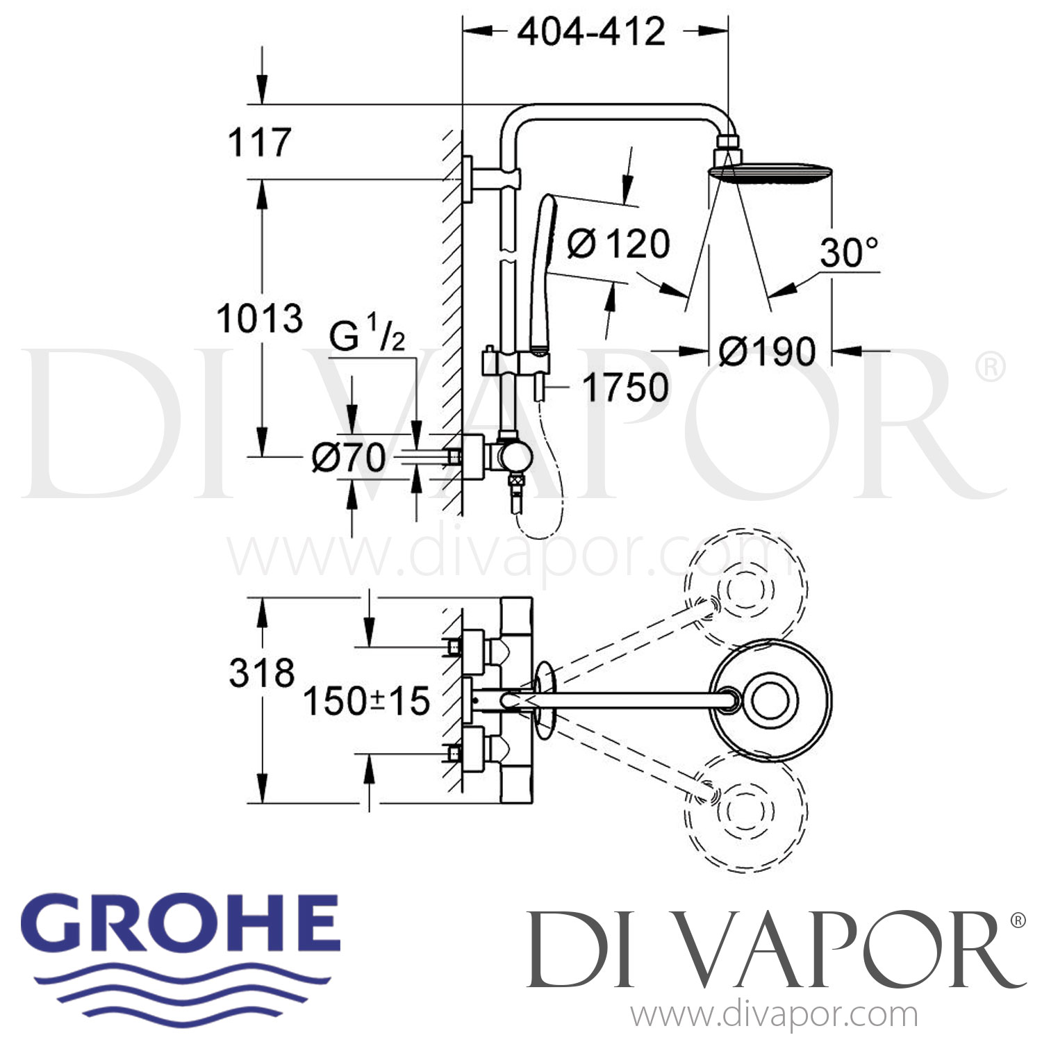 Grohe 27429000 Rainshower Icon System 190 Shower with Thermostat Spare