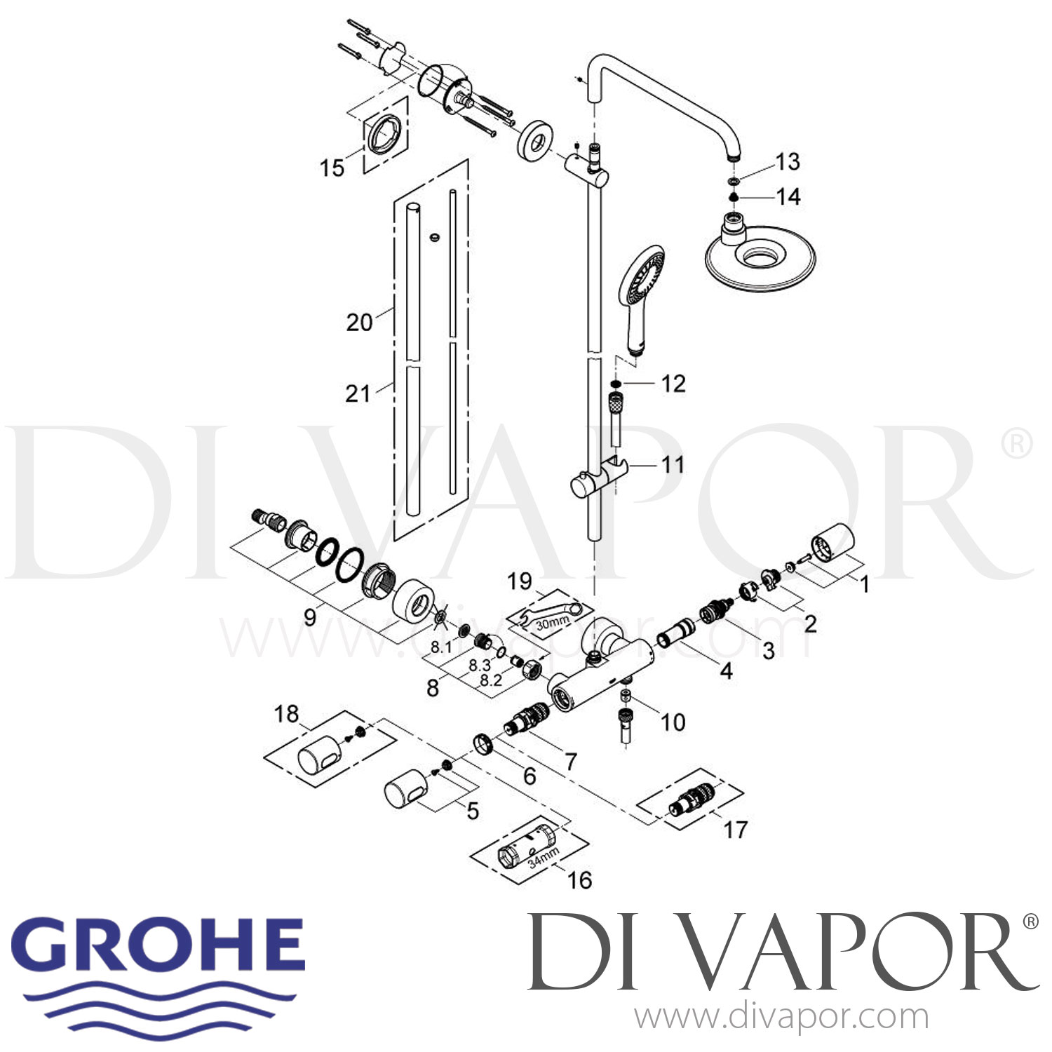 Grohe 27429000 Rainshower Icon System 190 Shower with Thermostat Spare
