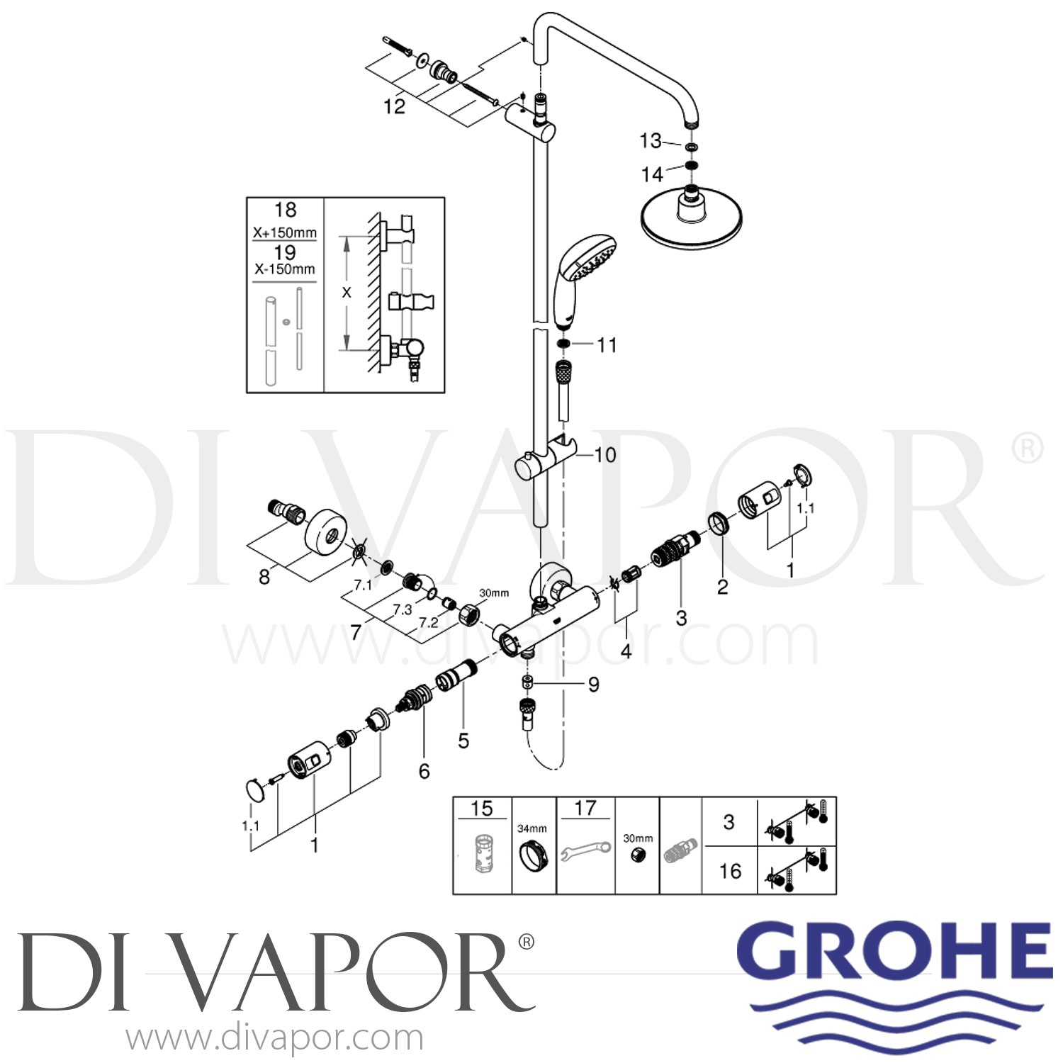Grohe 27960000 Vitalio Start System 160 Shower System with Thermostat Spare Parts