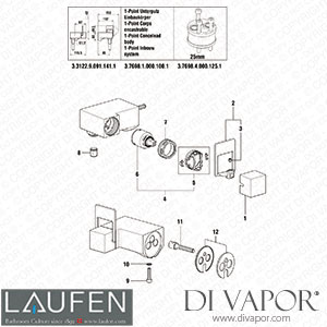 Laufen Shower Mixer 1-Point Stainless Steel (3.3122.9.091.141.1) Spare Parts
