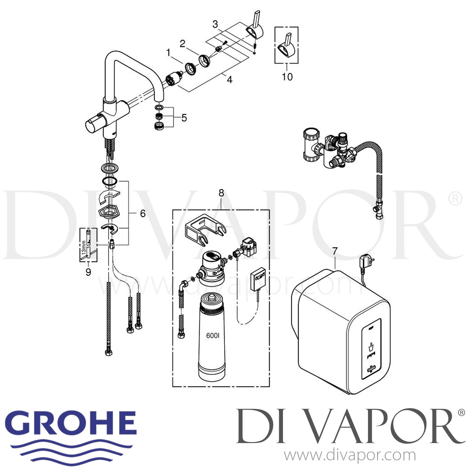 Grohe 30145000 Red Duo Kitchen Tap and SingleBoiler (4 Liters) Spare Parts