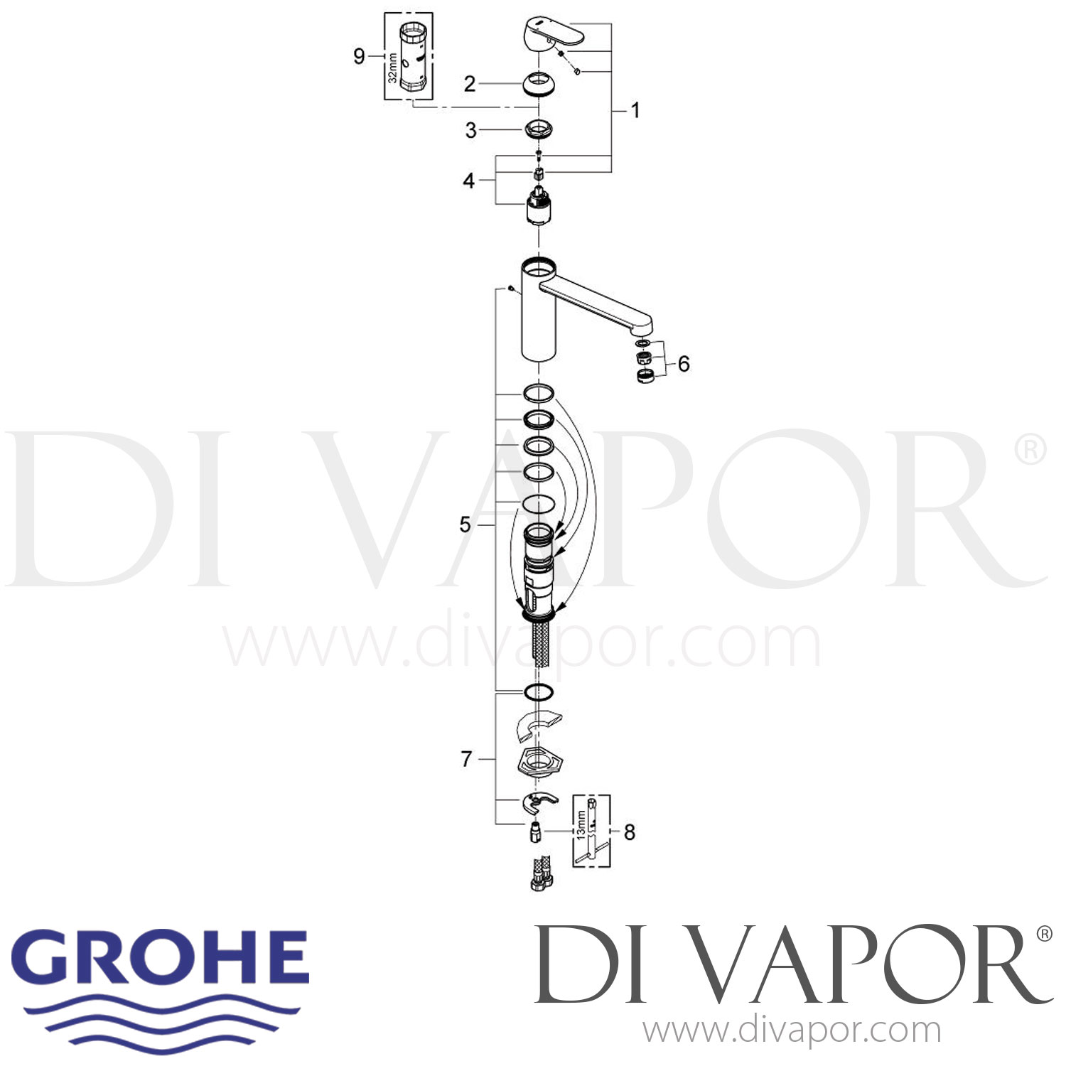 Grohe 30193000 Eurosmart Cosmopolitan Single-Lever Sink Mixer Tap Spare ...