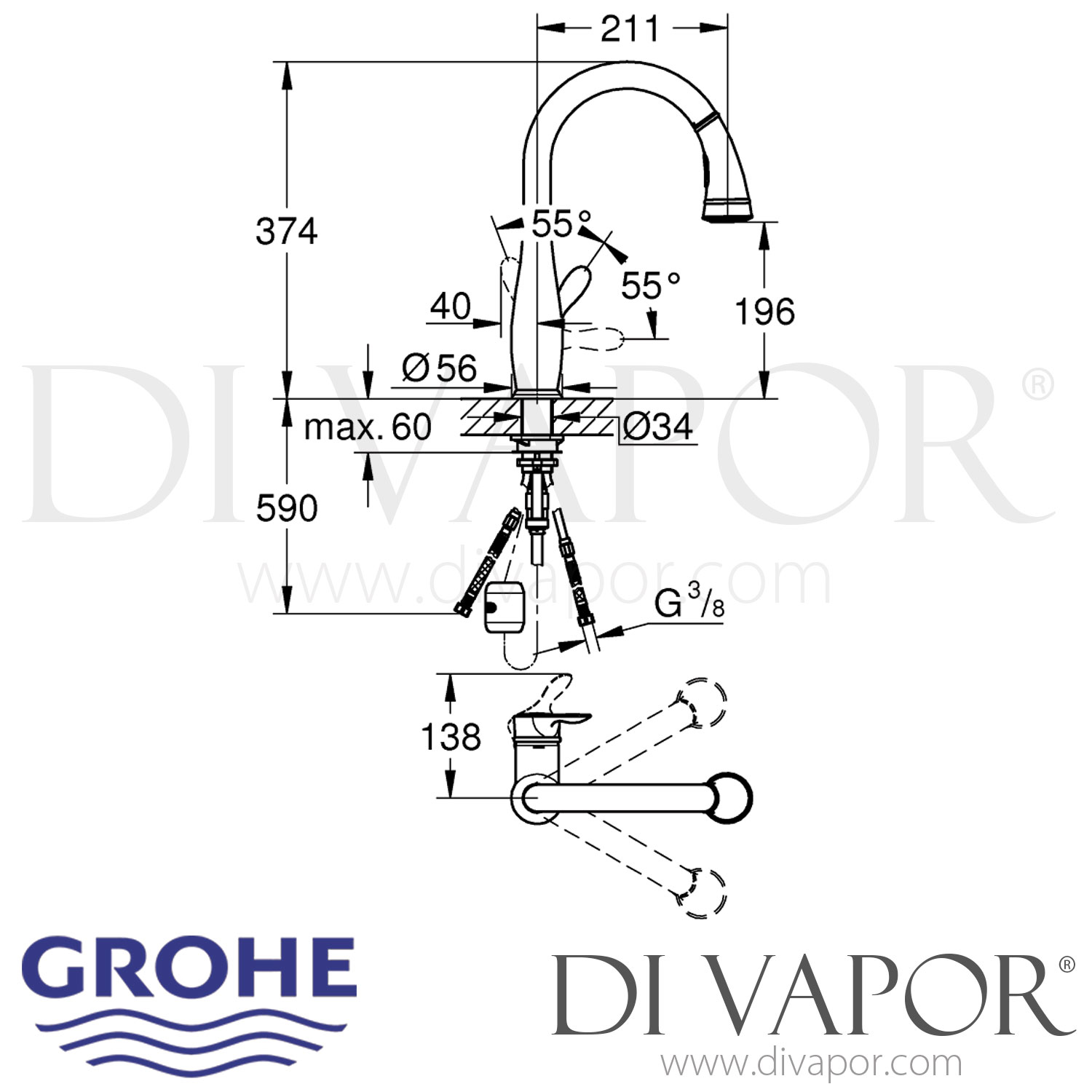 Grohe 30215DC1 Parkfield SingleLever Sink Mixer Tap Spare Parts