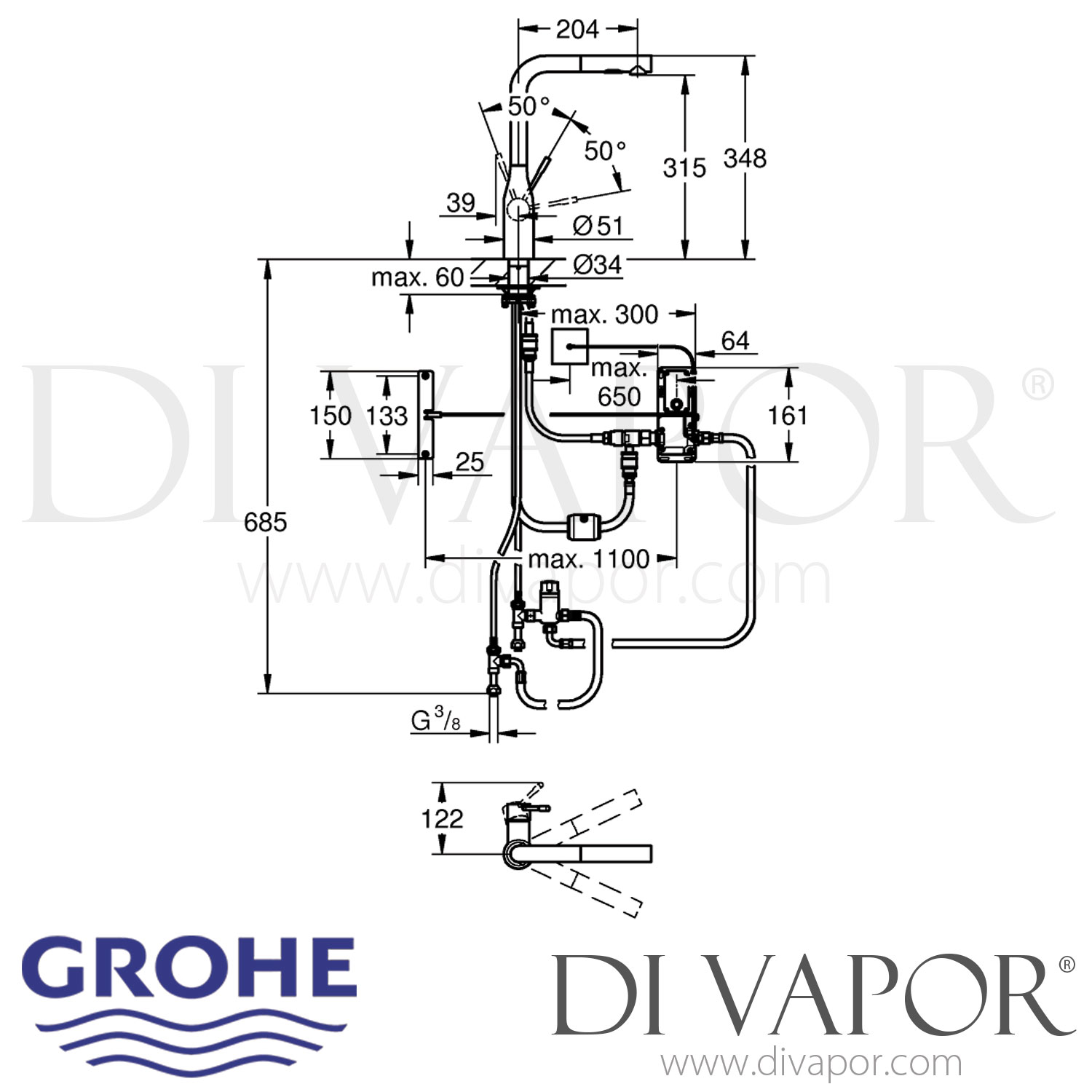 Grohe 30311DC0 Essence Foot Control Electronic SingleLever Sink Mixer
