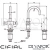 Cifial TX300 Monoblock Washbasin Tap 1F Dimensions