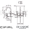 Cifial 31133TB Techno X300 3 Hole Deck Basin Mixer Tap with Plate Dimensions
