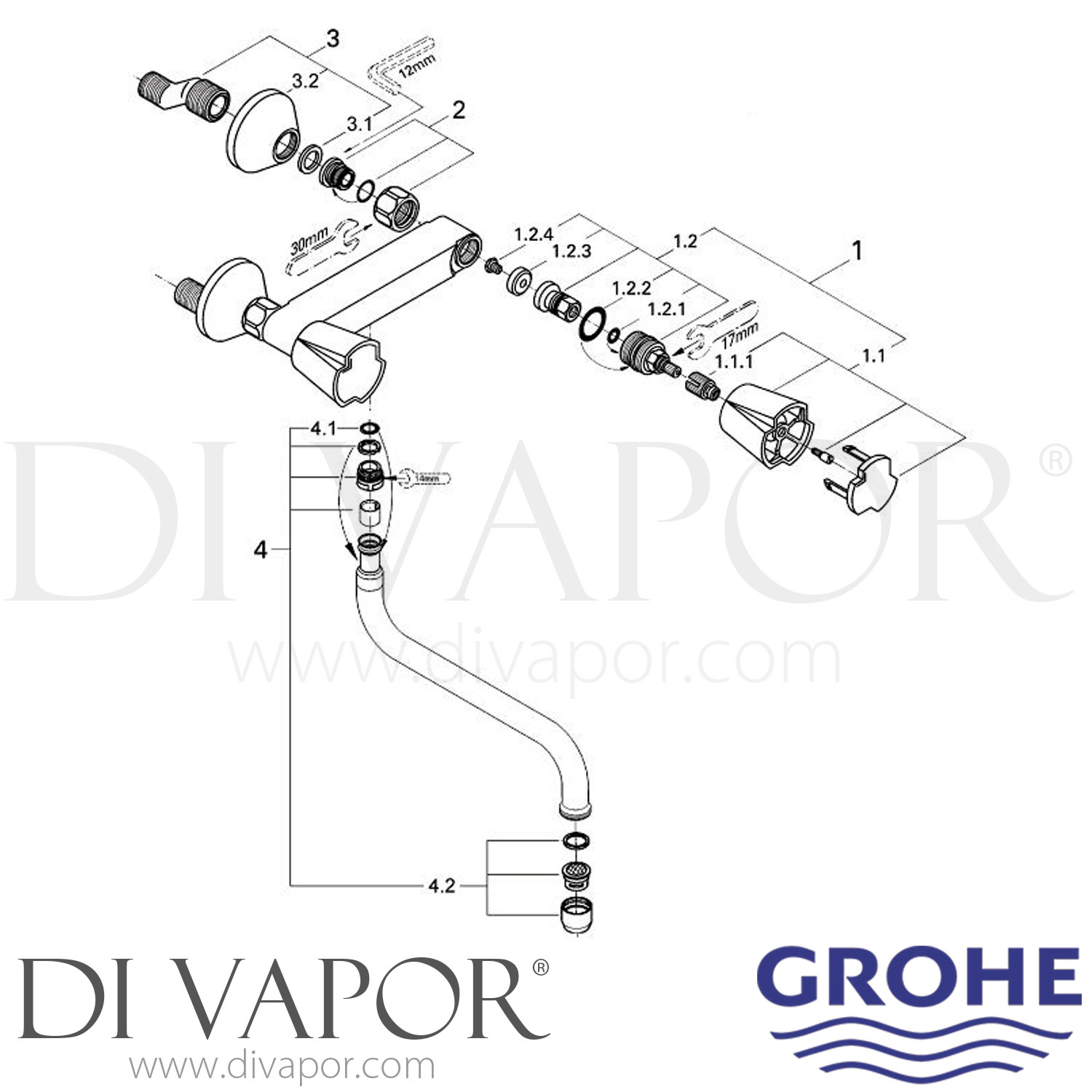 Grohe 31187000 Costa (19742008) Wall Sink Mixer Spare Parts