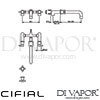 Cifial 31202TBX Techno X300 3 Hole Wall Bath Set Dimensions