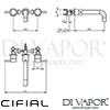Cifial Technovation 3 Hole Wall Bath Mixer Tap Dimensions